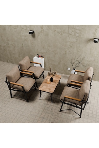 Mb Garden Furnıture Simetri Model, Balkon,mutfak, Bahçe, Cafe, Metal Koltuk Takımı, Bahçe Takımı,çay Seti, 1+1+1+1+sehpa Cappuccino
