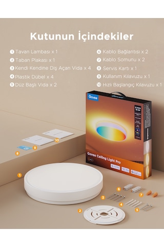 Govee Rgbıcww + Rgbıcww Yuvarlak Akıllı Tavan Armatürü 15 Vvegov0053 Çok Renkli
