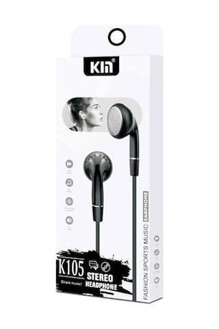 K105 Stereo 130 Cm Klasik Çivi Jack Efsane Düz Model Dahili Mikrofonlu Kablolu Hifi Hd Ses Kablolu Kulaklık Siyah