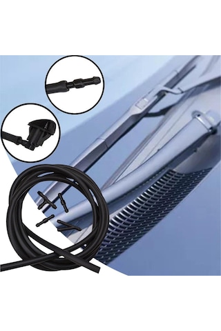 Lemestar Silecek Sprey Hortumu Ve Nozzle Seti - 5 Parça Kromlu Plastik, 2 Metre Boru, Kolay Kurulum, Dayanıklı, Engellemez