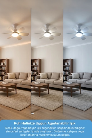 Sf-7708 3 Led Aydınlatmalı Sessiz Tavan Vantilatörü Kumandalı 6 Kanatlı