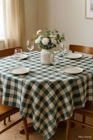 Mira Home Kareli Masa Örtüsü Sofra Bezi 160x160 Cm Happytime Yeşil