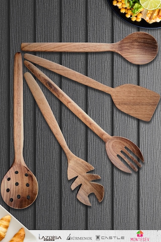 Doğal Ceviz Ağacı Ahşap Tahta Kaşık Seti Ağaç Kaşık 5li Set 14 Ahşap