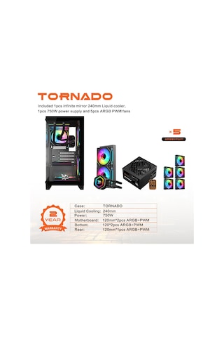 Gameagle Tornado Bilgisayar Kasası + 750w + 80 Power + 240 Mm Sıvı Soğutma Siyah