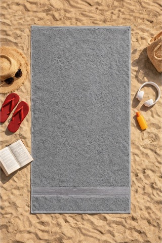Gri Plaj Havlusu %100 Pamuk Sertifikalı Deniz & Havuz Havlu 70x140cm