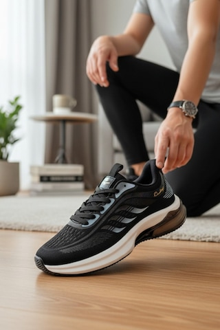 Enoch Erkek Spor Ve Yürüyüş Ayakkabısı Tam Ortopedik Tabanlı Siyah Gold Detaylı Performans Modeli Siyah