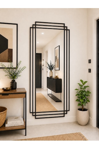Effe Siyah Metal Çerçeveli 180x80 Cm Dekoratif Ayna 180x80cm-3-lü-siyah