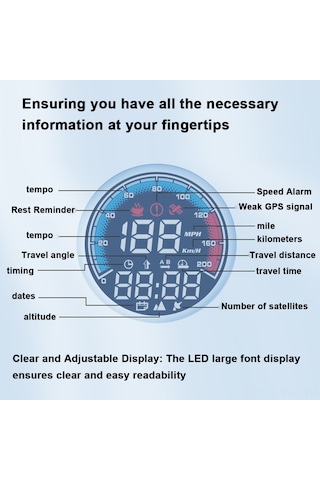 Wezone Siyah Gps Araçüstü Gösterge: Gerçek Zamanlı Hız Kmh/mph , Yükseklik, Yön, Aşırı Hız Ve Yorgunluk Uyarısı, Evrensel Uyumlu