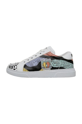Best Buddies X Dogo Kadın Vegan Deri Beyaz Sneakers - The World Is You Tasarım Çok Renkli