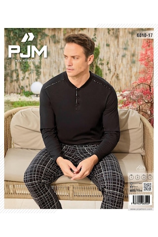Pijamoni Erkek Düğme Yaka Uzun Kol Mevsimlik Pijama Takımı 6810/17 - 1 Adet Siyah