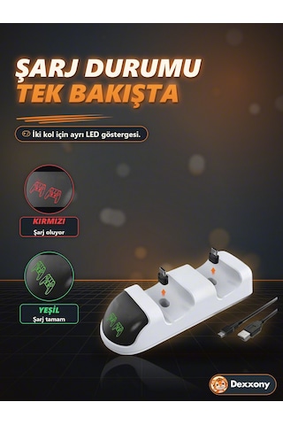 Ps5 Kol Şarj İstasyonu Dualsense Çift Kol Şarj Standı Led Göstergeli Type-c Ps5 Slim Pro Uyumlu