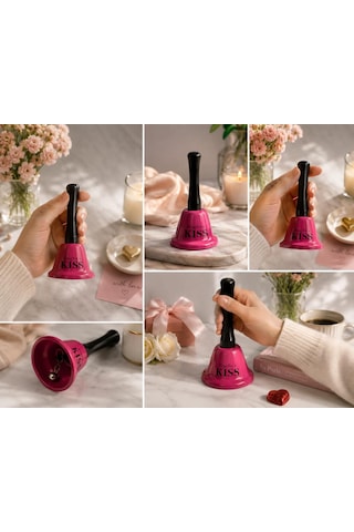 El Çanı Dekoratif Masa Zili Ring For A Kiss Tasarımlı Romantik Hediye 13 Cm Çan Zil