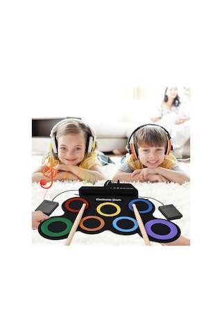 Ayt Magicvoice G3002 Elektronik Bateri Roll Up Davul Matı Kiti 7 Ped Çocuk Müzik Aleti Trampet