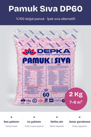 Depka Pamuk Sıva Dp60 2 Kg 7-8 M² İpek Sıva Alternatifi Isı Ve Ses Yalıtımlı Dekoratif Sıva