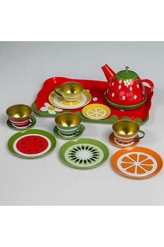18 Parça Metal Oyuncak Çay Seti