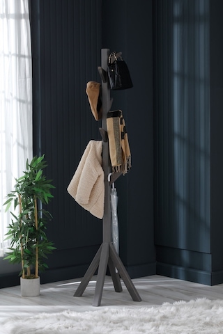 Ahşap Ayaklı Askılık Portmanto Modern Elbise Askısı 175 Cm Gri Diğer
