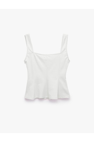 Koton U Yaka Slim Fit Peplum Kolsuz Bluz Ekru 6sal30124ık