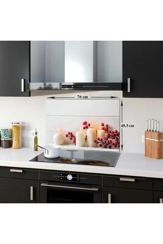 Decorıta Cam Ocak Arkası Koruyucu | Beyaz Mum