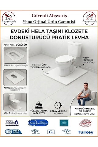 Trendhomm Klozet Montaj Aparatı - Tuvalet Taşını Klozete Dönüştürücü Levha Beyaz