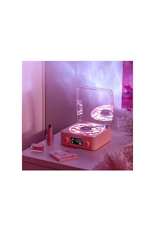 Waves Nostalji Plak Görünümlü Bluetooth Hoparlör 3d Ses Dalgası Retro Müzik Plak Pembe Najmaddin