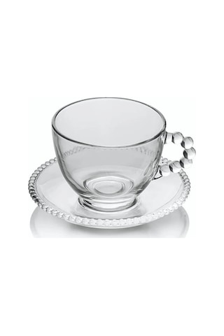 Çeyizci Çarşı 12 Parça Incili Boncuklu Nescafe Ve Çay Fincanı Takımı Şeffaf