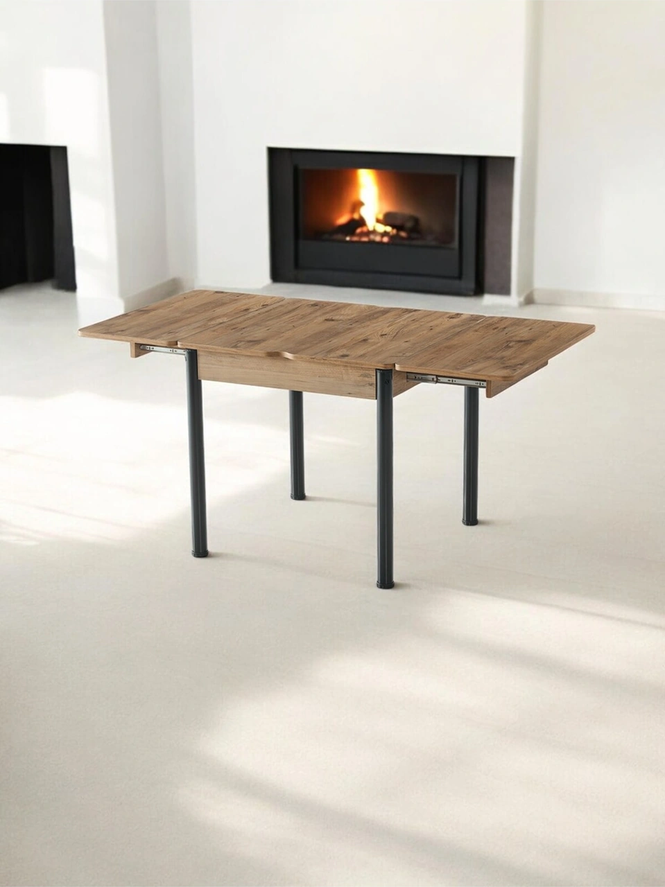 Dengema Neva Açılır Kapanır Mutfak Masası Ceviz Desen, Siyah Ayak, 80x80/160 Cm Atlantik