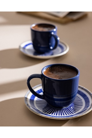 Madame Coco Kleby Nouveau 2 Kişilik 4 Parça Kahve Fincan Seti - Mavi/beyaz - 90 Ml 8684427293560 Çok Renkli