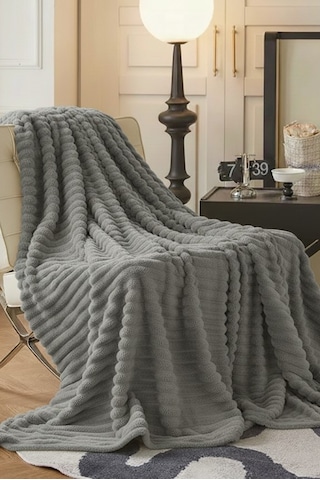 King Size Fitilli Battaniye Battal Boy 240x260 Cm Açık Gri