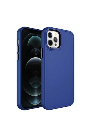 Apple Uyumlu iPhone 13 Pro Max Kılıf Metal Çerçeve Ve Buton Tasarımlı Sert Zore Botox Kapak Lacivert