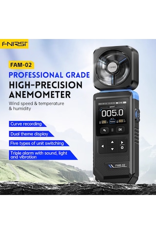 Ximistore9 Fnırsı Fam-02 El Tipi Profesyonel Anemometre - Hız, Sıcaklık, Nem Ölçer - 8 Kanatlı Tüpler - Renkli Ekran - Uyarı Fonksiyonu
