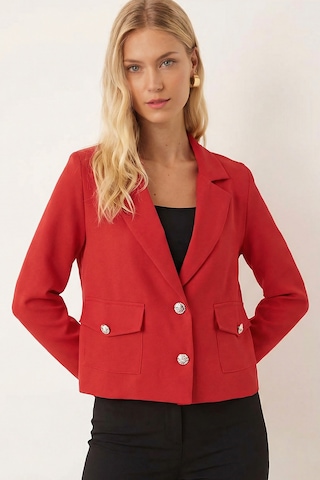 Armonika Kadın Kırmızı Erkek Yaka Kare Cepli Crop Ceket Arm-26k001026