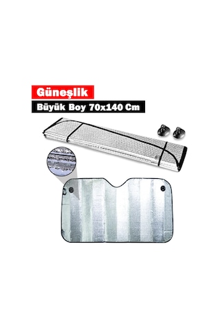 Oto Ön Cam Güneşlik Büyük Boy 70x140 Cm Metalize Vantuzlu Parlak