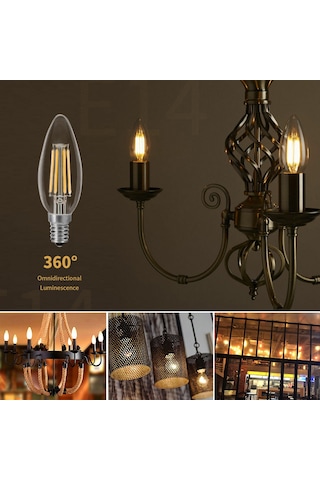 Symbee 6 Adet E14 Vidalı 4w Led Mum Ampulü, 2700k Islak Beyaz Işık, Cam Malzeme, C35 Modeli 220v