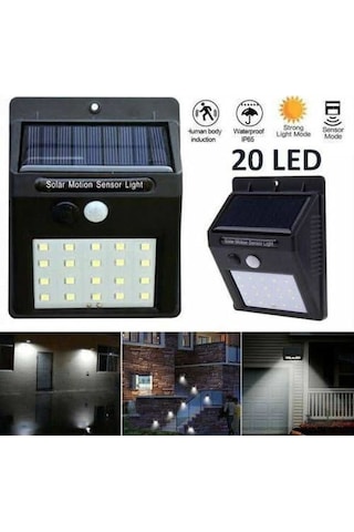 Hareket Sensörlü Pır 20 Led Solar Enerji Su Geçirmez Duvar Lamba