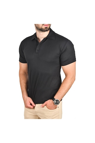 Deepsea Erkek Siyah Slim Fit Polo Yaka Tişört Dar Kesim Likralı Yakalı Tişört 2501215 Siyah