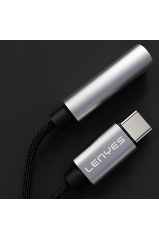 Lenyes Ax105 Type-c To 3.5mm Aux Çevirici Örgülü Ses Adaptörü Gümüş Gümüş