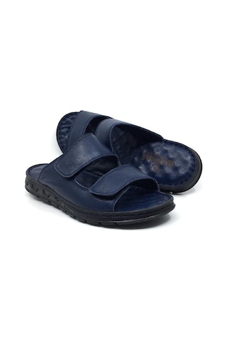 Taşpınar 204 %100 Hakiki Deri Ortopedik Erkek Yazlık Rahat Terlik Ayarlanabilir Cırtlı Lacivert