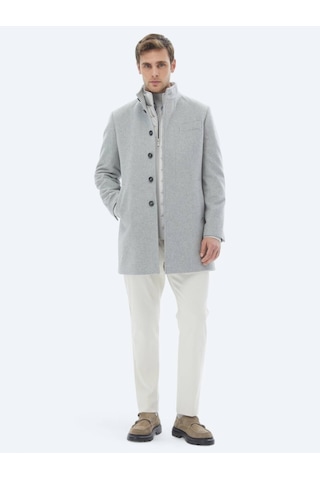 Kip Gri Regular Fit Casual Dokuma Palto Gri