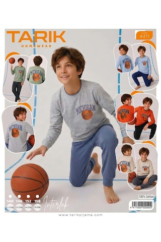 Tarık 4410 Tam Pamuk Erkek Çocuk Pijama Takımı Mavi - Lacivert