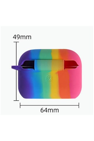 Wozlo Apple Uyumlu AirPods Pro 1. Nesil Silikon Koruma Kılıfı Rainbow Kopçalı Koruyucu Kılıf - Gökkuşağı