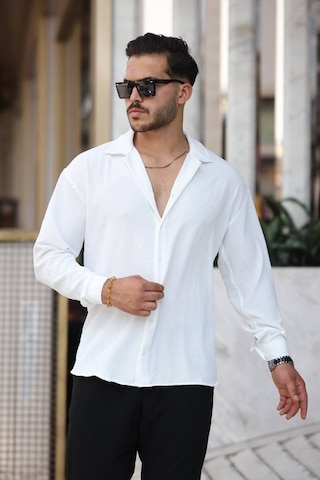 Tex Republic Erkek Beyaz Rahat Kesim Dokulu Oversize Salaş Aerobin Gömlek Beyaz