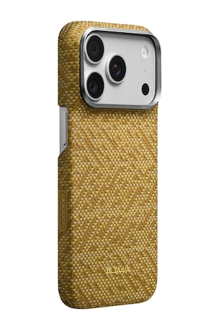 Apple Uyumlu iPhone 18 Pro Kılıf M-safe Özellikli Aramid Karbon Fiber Pitaka Wind Over Wheat Serisi Kapak Gold