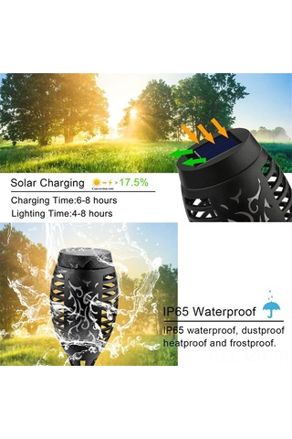 Geeroyoo Solar Enerjiyle Çalışan 12 Led Alevli Fener, Otomatik Algılama, Bahçe Ve Bahçe Dekorasyonu İçin Toprak Takılı Tüp Lambası