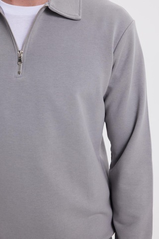 Tudors Erkek Relax Fit Rahat Kesim Pamuklu 3 İplik Fermuarlı Polo Yaka Gri Sweatshirt-41823 Gri