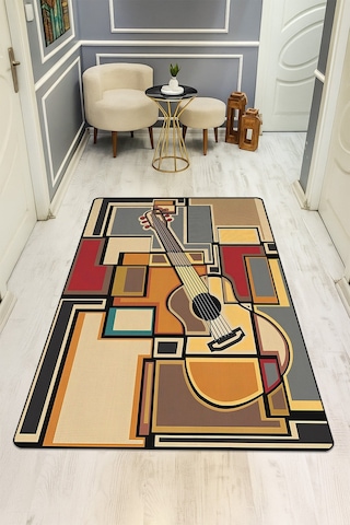 Modern Desenli Dijital Baskı Kaymaz Taban Halı H0962 Renkli