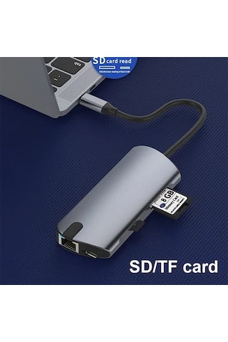Xuweiwei 8in 1 Usb C Hub Gray 4k Hdtv Rj45 1000m Sd Tf Arayuzu 3 Usb 1 Usb C Macbook Ve Windows Notebook Uyumlu