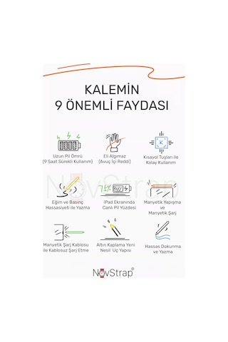 Novstrap Apple Uyumlu iPad Air 11 2025 M2 M3 İle Dokunmatik Tablet Kalemi Avuç İçi Reddi Pencil C10a Manyetik Şarjlı Kısayol Tuşlu Bluetooth Stylus