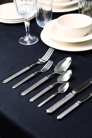 Lugga Linda Sade Çatal Kaşık Bıçak Takımı 12 Kişilik 84 Parça Gri