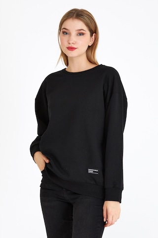 Comeor Kadın Siyah Basic Bisiklet Yaka Regular Fit Rahat Sweatshirt 001