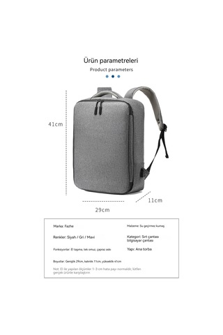 İş Sırt Çantası Erkek Bilgisayar Sırt Çantası Erkek Okul Çantası Öğrenci Sırt Çantası gri